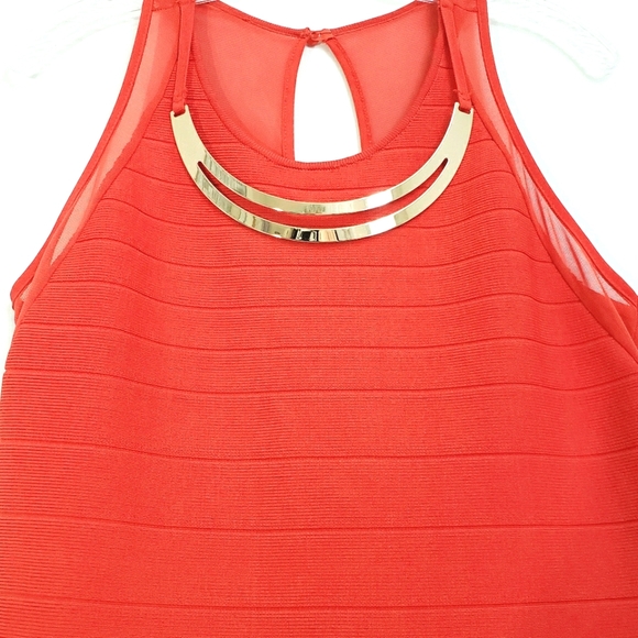 NWOT 2B Bebe Cherry Red Bandage Dress Gold/Neck… - Picture 5 of 14